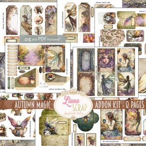Kit complémentaire de journal indésirable magique automne, forêt enchantée décorée de collages fantastiques imprimable, journal éphémère féerique