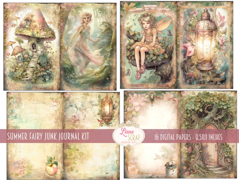 Summer Fairy Junk Journal Kit, Fantasy Fairy Collage Printables, Digital Fairy Kit, Fairy Seasons Collection image 2
