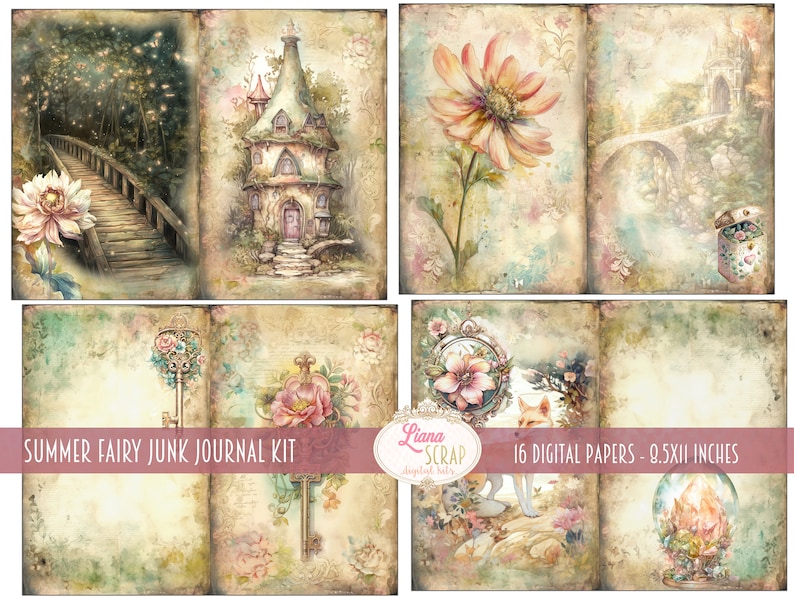 Summer Fairy Junk Journal Kit, Fantasy Fairy Collage Printables, Digital Fairy Kit, Fairy Seasons Collection image 5