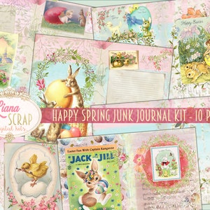 Kit per diario spazzatura digitale Happy Spring, fogli di collage pasquali, stampabili per diario spazzatura pasquale, carta per diario spazzatura