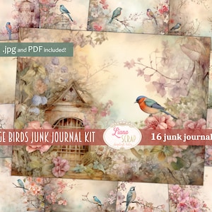 Vintage Vogels Digitale Junk Journal Kit, Vogels Collage Afdrukbaar, Digitale Junk Journal, Natuur Journal Papier, Vintage Papier