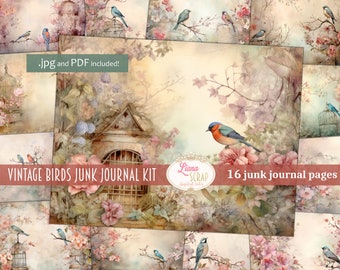 Kit de carnet vintage Birds Junk, collage nature (PDF)