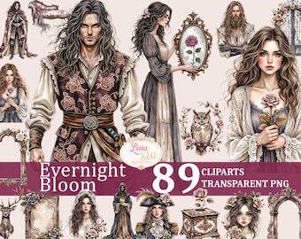 Gothic Florals Clipart Set – Dark Academia PNG Graphics (89 images)
