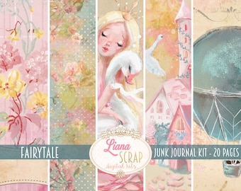 Princess Fairytale Junk Journal Kit, Digital Collage Sheets (PDF)
