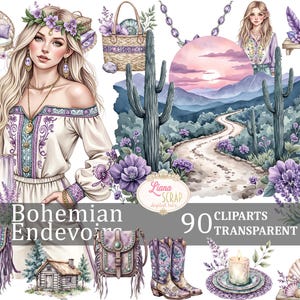 Boho Endeavours 90 digitale clipartset PNG Boho Fashion Desert Graphics, bohoplannerontwerpen