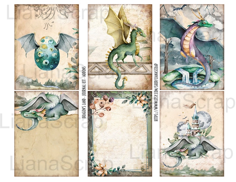 Dragons Land Junk Journal ADDON Digital Kit Printable, Dragon Digital ...