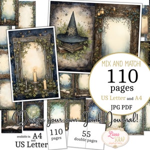 Junk Journal - Lege Journal Starry Witch - US Letter en A4-formaat, Mix en Match, Hekserij Lege Digitale Junk Journal Papier PDF en JPG