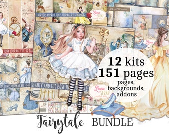 Fairytale Junk Journal BUNDLE - 12 kits, Fantasy Collage Printables, Princess Digital Kit, 151 fairytale princess junk journal pages