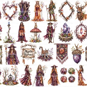 Watercolor Autumn Clipart Set – 96 PNG Fantasy Graphics (Digital Planners) image 3