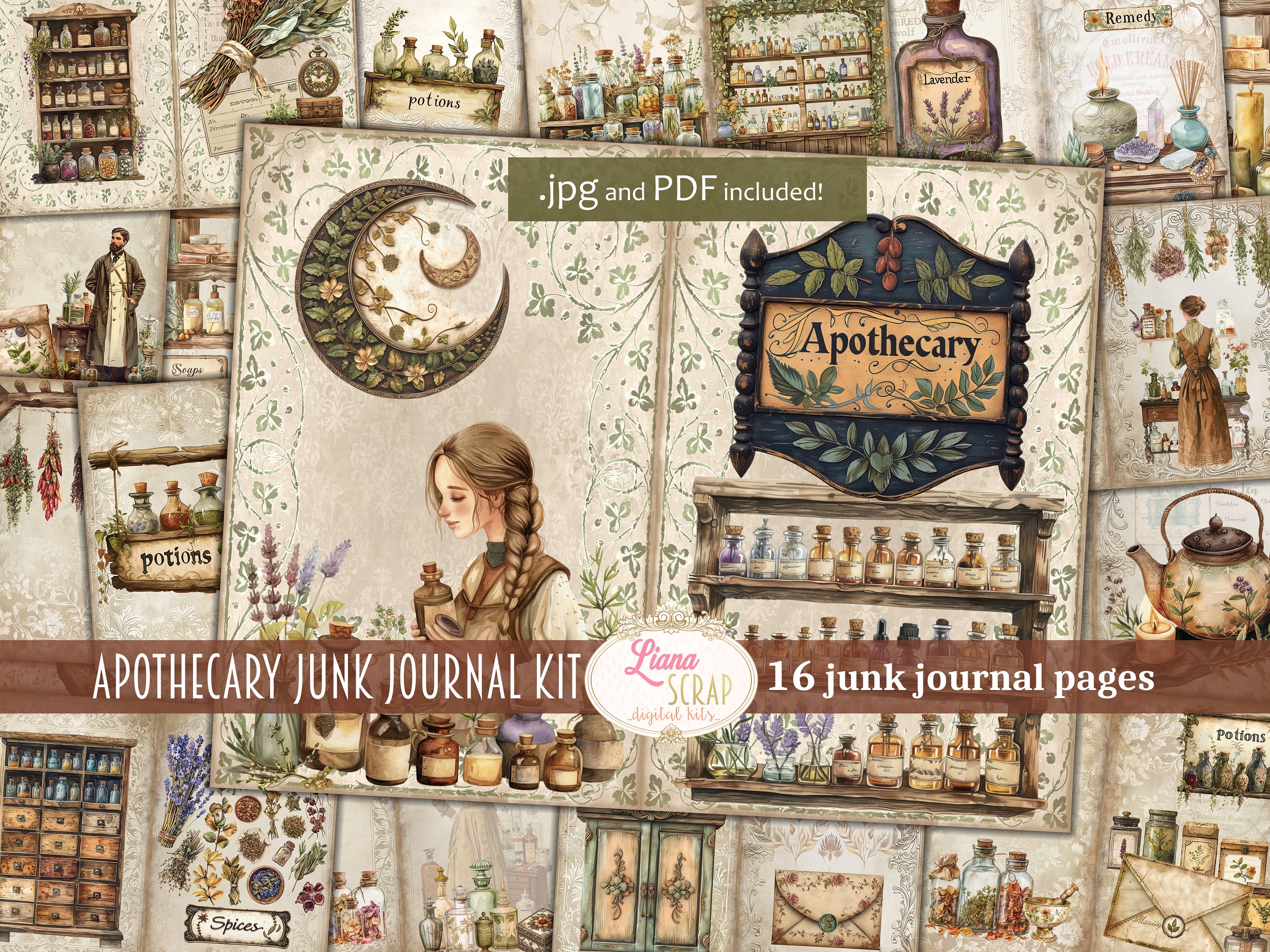 Apothecary Junk Journal Kit, Vintage Pharmacy Pages (digital Download ...