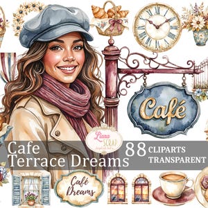 Café terrasse rêves 88 Clipart Images PNG transparents autocollants agendas scrapbooking téléchargement numérique, café parisien, café