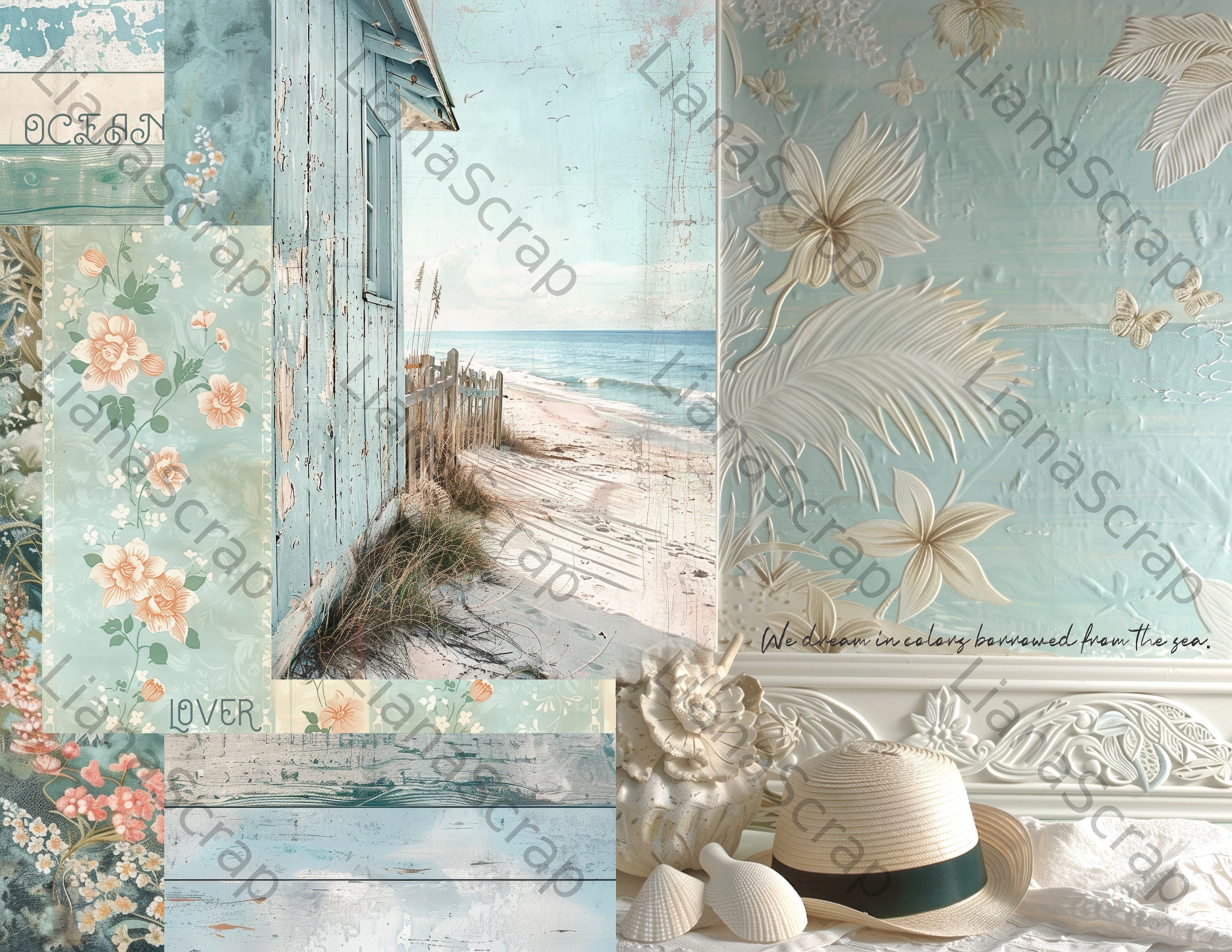 In Love With the Sea Digital Junk Journal Kit, Beach Collage