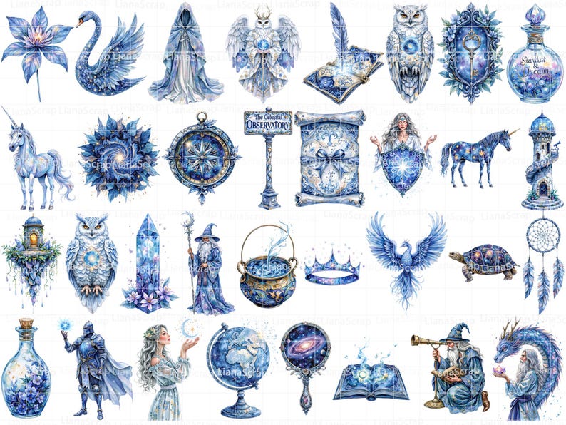 Clipart de Mago em Aquarela – Arte Mística, Gráficos Celestiais para Planejador (PNG) imagem 3