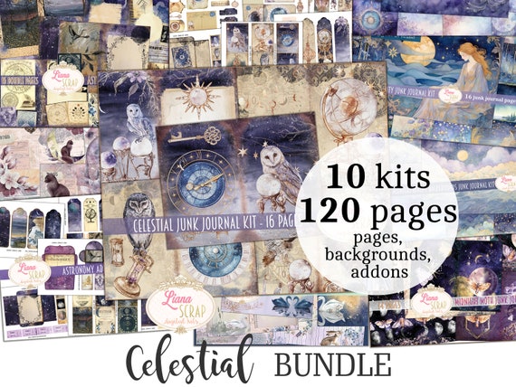 Celestial Junk Journal - 10-in-1 Galaxy Ephemera Scrapbooking Paper (Digital Download)
