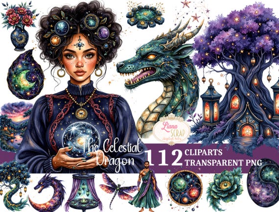 Celestial Dragon Clipart – 112 Magical PNG Images, Scrapbooking