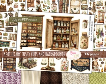 Apothecary Junk Journal, Fussy Cuts, Ephemera (Digital Download)