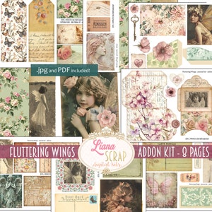 Fluttering Wings Digital Junk Journal ADDON, Fairy Girls en Vlinders Afdrukbaar, Digital Junk Journal Vintage Paper Ephemera