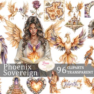 Images Clipart Phoenix Sovereign 96 PNG Transparents Phoenix mythique planificateur numérique autocollants Aquarelle, magie médiévale