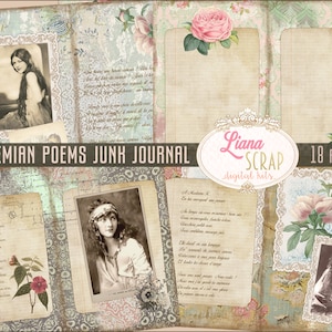 Kit digital de diario basura de poemas boho imprimible, hojas de collage digital boho, papel de diario basura