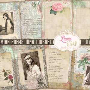 Boho Junk Journal Kit, Bohemian Printable Paper Pack, Vintage