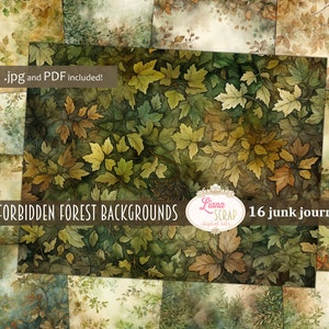 Fondo del diario basura digital del bosque prohibido, collage del bosque imprimible, diario basura digital, papel del diario de la naturaleza, fondo del bosque