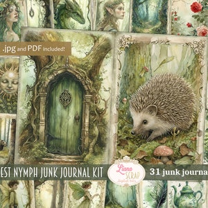 Forest Nimf Junk Journal Digitale Kit Afdrukbaar, Grillig Afdrukbaar Collageblad, Fantasy Woodland Junk Journal Papier, Feeën en Draken