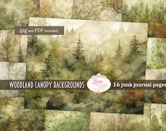 Woodland Canopy Digital Junk Journal Background, Forest Leaves Collage Printable, Botanical Digital Junk Journal, Nature Journal Paper