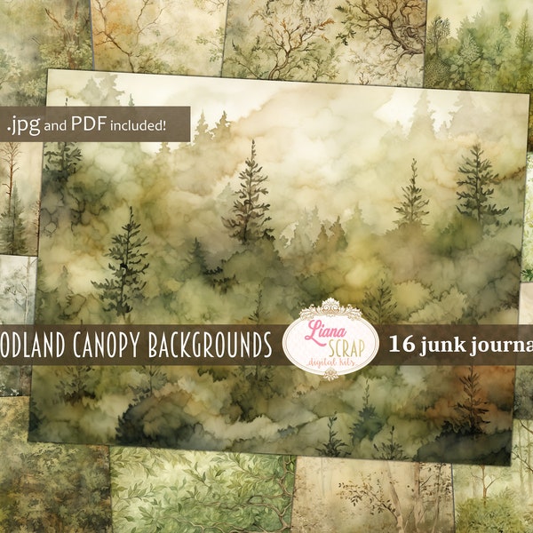 Woodland Canopy Digital Junk Journal Background, Forest Leaves Collage Printable, Botanical Digital Junk Journal, Nature Journal Paper