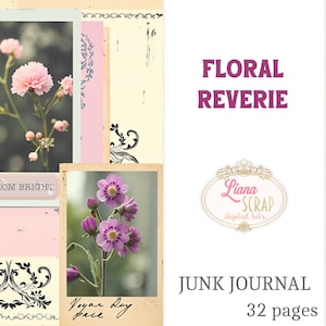 Floral Reverie Junk Journal Kit - 32 afdrukbare pagina's met vintage botanische schoonheid - digitale download (JPG en pdf), papier met pastelkleuren