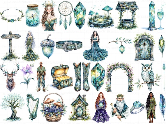 エルフの精霊のクリップアート – 水彩ファンタジーPNG画像78枚