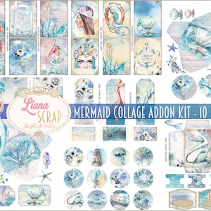 Mermaid Collage Junk Journal ADDON Kit, Sirènes et Sea Life Imprimables, Feuilles de collage de sirène, Papier Junk Journal