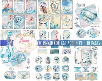 Mermaid Collage Junk Journal ADDON Kit, Sea Life Ephemera (Digital Download)