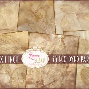 Papel tingido digital ECO, diário digital de lixo, papel de 8,5 x 11 polegadas, 36 folhas, folhas naturais, papel tingido de chá, papel de diário lixo