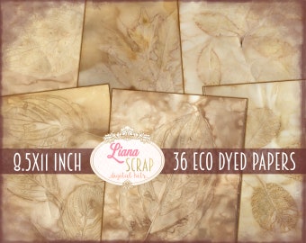 Eco Dyed Junk Journal Paper, Natural Leaves, Vintage Style (Digital Download)
