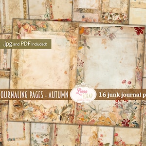 Journalingpagina's - Herfst, Digitale Junk Journal Achtergrond, Collage Afdrukbaar, Botanisch Digitaal Junk Journal, Filler Journal Paper