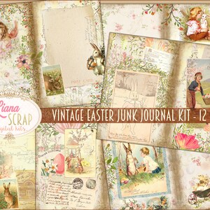 Kit di diario spazzatura digitale vintage di Pasqua, fogli di collage pasquali, stampabili di diario spazzatura primaverile, carta di diario spazzatura