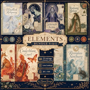 Può includere: Un pacchetto di elementi digitali con cinque copertine di diario illustrate intitolate Windlark Reliquary, Aethermoth Archive, Rootsong Hollow, Cinderbloom Court e Riverglass Sanctuary. Il set include 274 pagine in formato orizzontale.