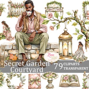 Jardin secret cour 79 Clipart numérique, PNG floral vintage, illustrations de jardin, fond Transparent, autocollants de l'agenda