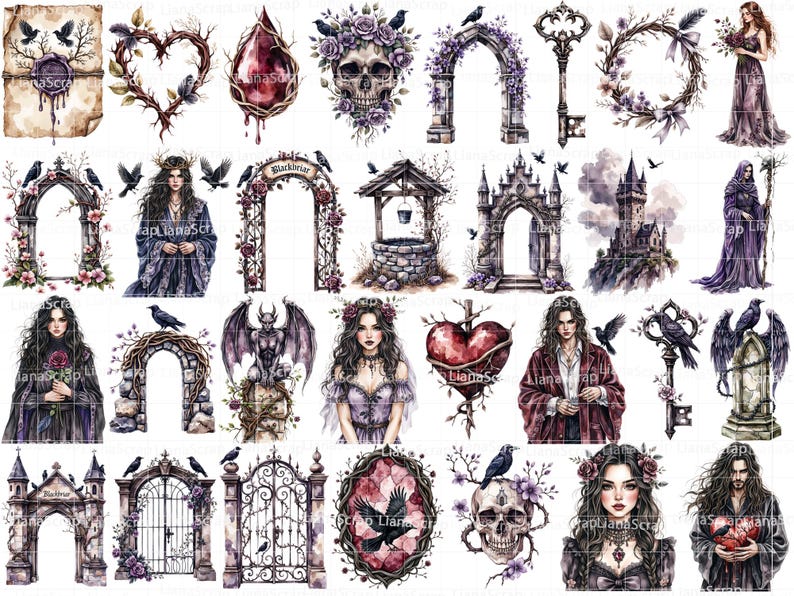 Conjunto de imágenes prediseñadas de Castillo de Cuervo Gótico – Dark Academia (94 piezas) imagen 4