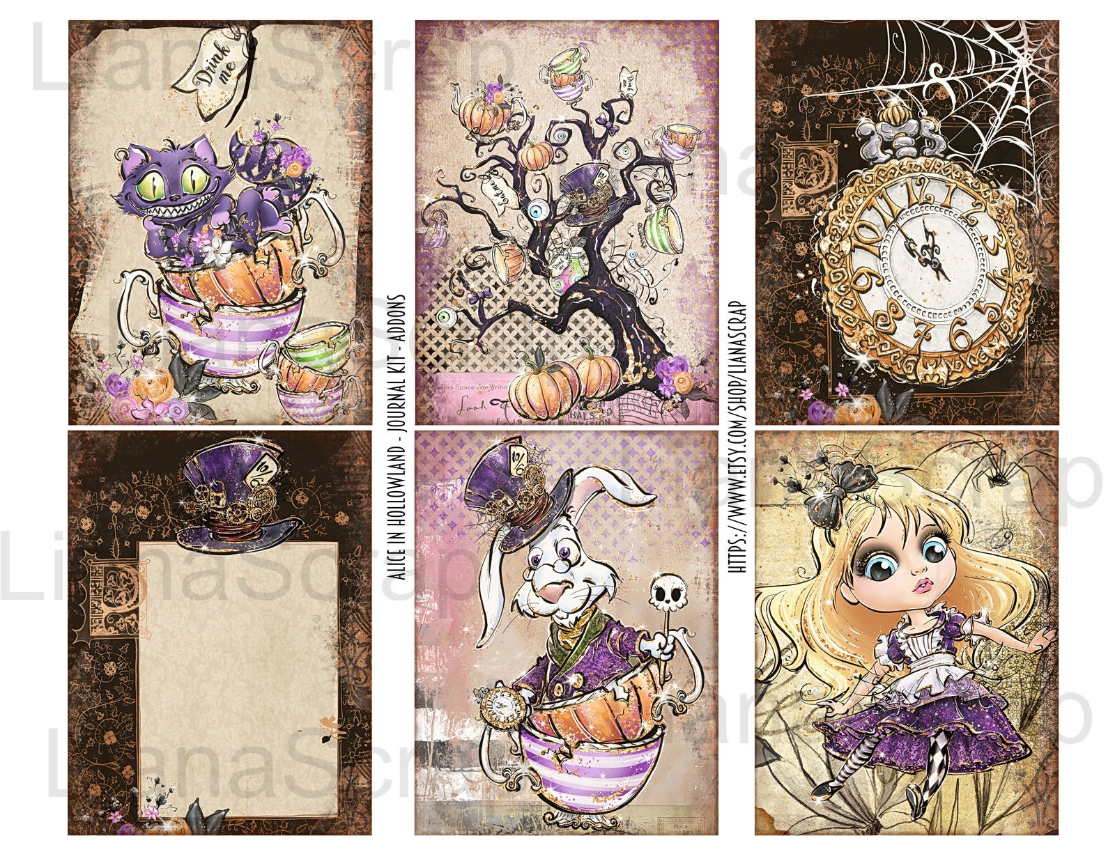 DIY Journal Alice in Wonderland Journal Digital Journal Kit Printable  Journal Pages Mixed Media Art Junk Journal Kit Smash Book 