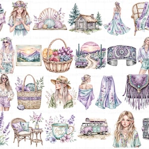 Bohemian Endeavors 90 Digital Clipart Set PNG Boho Fashion Desert Graphics, boho planner designs image 4