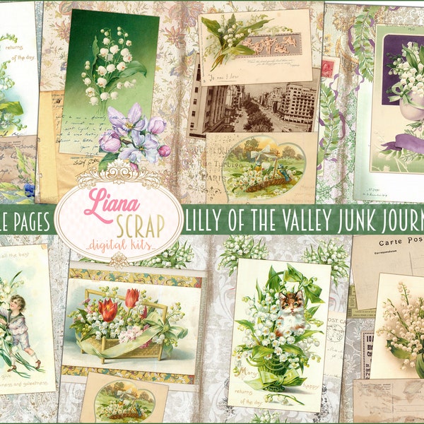 Lilly of the Valley Junk Journal Digital Kit Printable, Spring Floral Digital Collage Sheets, Junk Journal Paper