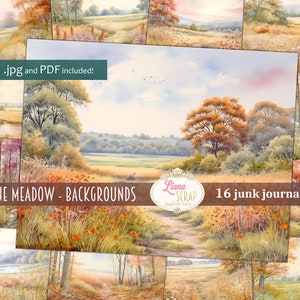Serene Meadow Digital Junk Journal Background, Autumn Meadow Collage Imprimable, Digital Junk Journal, Nature Journal Paper, fond d’automne