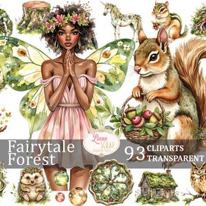 Fairytale Forest 93 Digitales Clipart-Set - Waldfeen, Tiere, PNG für Handwerk & Design, Planeraufkleber, es war einmal