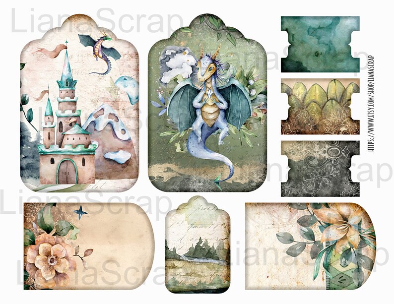 Dragons Land Junk Journal ADDON Digital Kit Printable, Dragon Digital ...