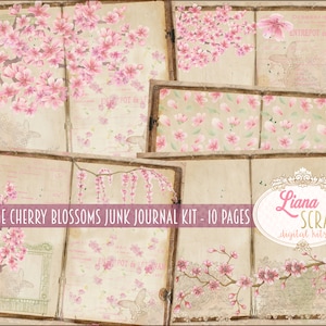 Vintage Kirschblüten Junk Journal Digital Kit zum Ausdrucken, Florale digitale Collage Sheets, Vintage Botanisches Junk Journal