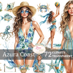 Azura Coast 72 aquarelle Clipart Set - Beachy Summer Designs - PNG transparent pour agendas numériques, scrapbooking, faire-parts, littoral
