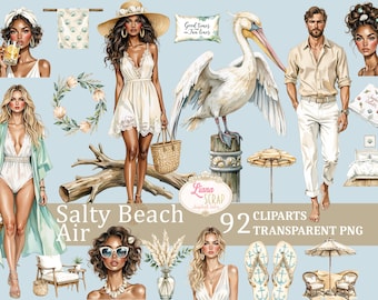 Beach Clipart Set - Watercolor Summer Illustrations (92 PNG Images)