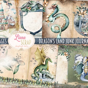 Dragons Land Junk Journal Digital Kit Printable, Dragon Digital Collage Sheets, Magical Junk Journal, Junk Journal Paper