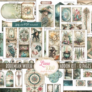 Boho Witch Junk Journal ADDON Kit, Collage de fantasía imprimible, Kit de fantasía, Witchcraft Junk Journal Fussy-cuts, Magic Digital Ephemera